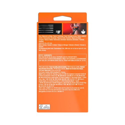 GILLETTE Maquinilla de afeitar recargable con cabezal de cinco hojas + 4 recambios GILLETTE Fusion 5.