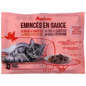 PRODUCTO ALCAMPO Pienso húmedo de carne para gatos PRODUCTO ALCAMPO 4 x 100 g.