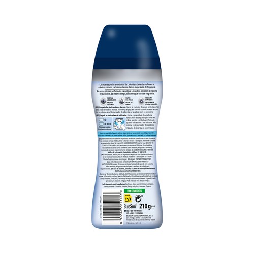 LA ANTIGUA LAVANDERA Perlas de perfume para ropa con fragancia a flor azul 15 dosis, 210 g.