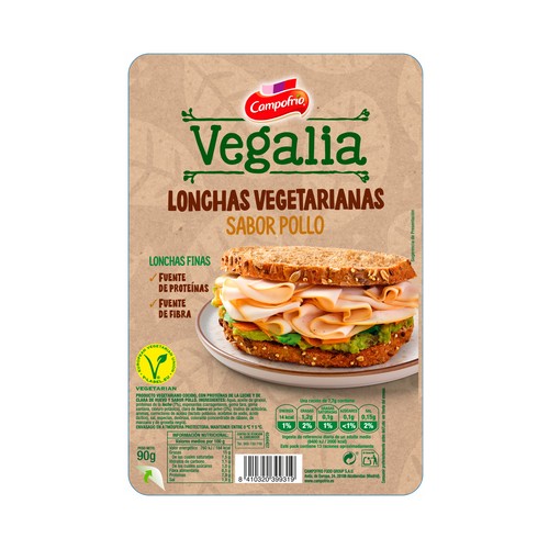 CAMPOFRÍO Vegalia Lonchas vegetarianas finas, con sabor a pollo 90 g.