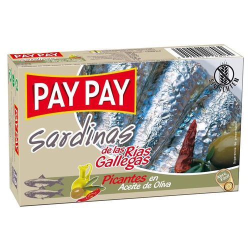 PAY PAY Sardinas picantes en aceite de oliva lata de 88 g.
