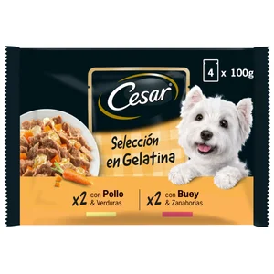 CESAR Comida para perro adulto bocaditos de gelatina 4 unidades de100 gr.