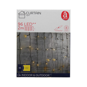 Imagen de Cortina con 96 luces led blanco cálido, 8 funciones, para exterior, ACTUEL.