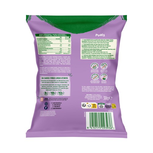 HERO Solo Snacks infantiles no fritos de maíz con aceite de oliva virgen extra, a partir de 9 meses 38 g.