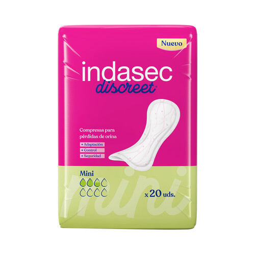 INDASEC Compresas incontinencia mini para pérdidas de orina leves a moderadas INDASEC Discreet 20 uds.