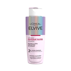 ELVIVE Glycolic gloss de L´oréal Paris Champú rellenador de fibra, para cabellos porosos y sin brillo 200 ml.