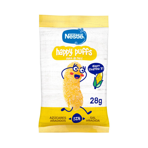 NESTLÉ Snacks a base de maíz, para bebés a partir de 1 año NESTLÉ Happy puffs 28 g.