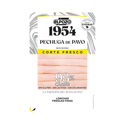 Imagen de Pechuga de pavo cortada en finas lonchas EL POZO Corte fresco 1954 120 g.