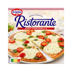DR. OETKER Pizza de masa fina y crujiente cubierta de tomate, Mozzarella y salsa pesto Ristorante 355 g.