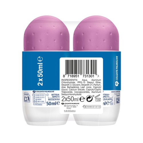 SANEX Dermo+ invisible Desodorante roll-on para mujer, antitranspirante hasta 72 horas 2 x 50 ml.