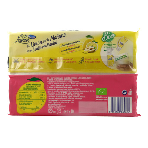Zumo ecológico de limón y jengibre ACTI LEMON 8 uds. x 15 ml.