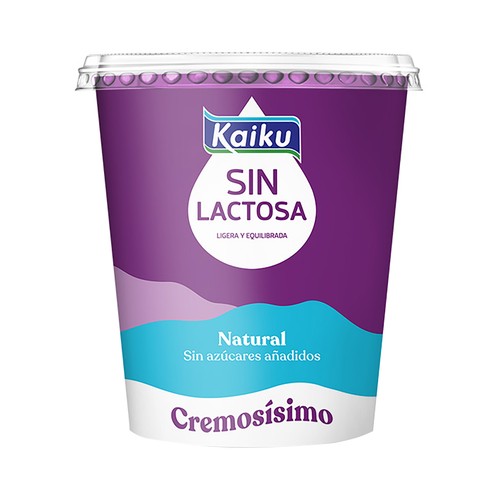 Yogur cremoso natural, sin lactosa y sin azúcares añadidos KAIKU 350 g.
