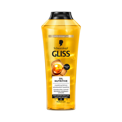 GLISS Champú nutritivo para cabello castigado o quebradizo GLISS Ultimate oil elixir de Schwarzkopf 370 ml.