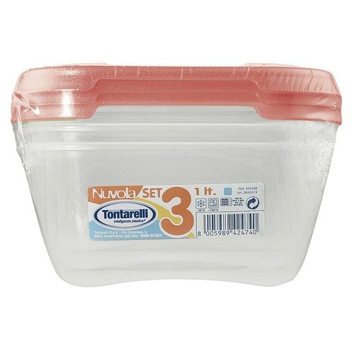 Set de 4 recipientes cuadrados, 1 litro de capacidad, ACTUEL.