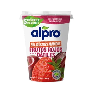 ALPRO Especialidad de soja fermentada con frutos rojos, dátiles y sin azúcares añadidos 400g.
