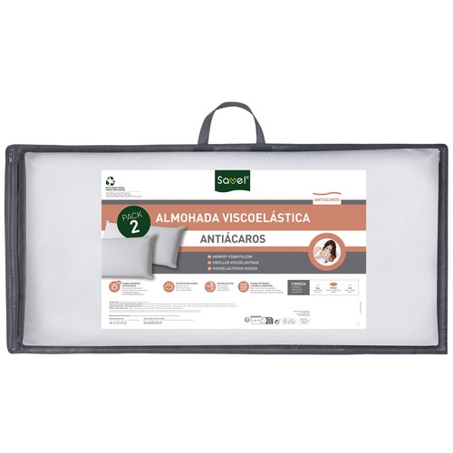 Set de 2 Almohadas T75 viscoelásticas y antiacaros, SAVEL