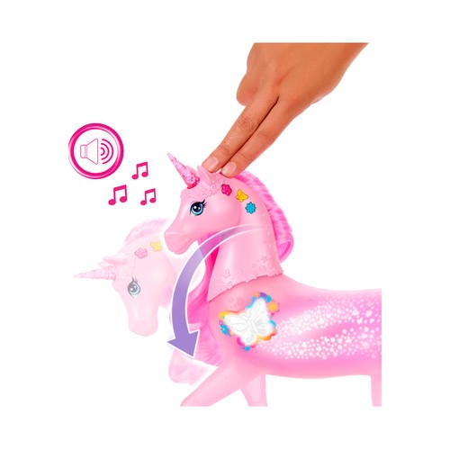 Barbie Unicornio Galopa y Brilla con 20 combinaciones de luces y sonidos +3 Años MATTEL