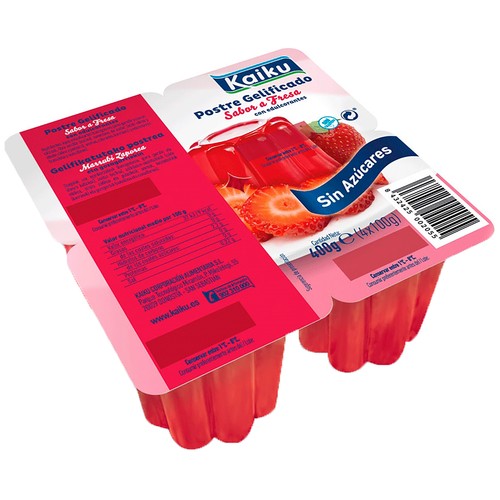 KAIKU Postre gelificado sin azúcar con sabor a fresa KAIKU 4 x 100 g.