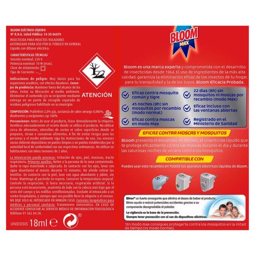 BLOOM Insecticida eléctrico Max  2 x 18 ml