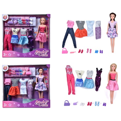 Muñeca Style Story con 4 Outfits, 11 piezas, modelos surtidos +3 Años ONE, TWO FUN