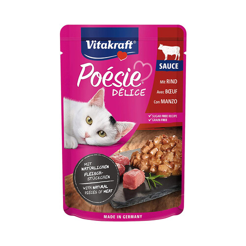Alimento húmedo completo gatos adultos, ternera VITAKRAFT POESIE DELICE 85 g.