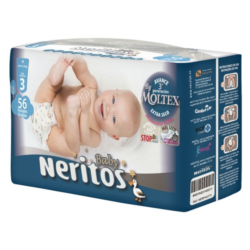 NERITOS BABY By Moltex Pañales talla 3 (4-10 kg) 56 uds.