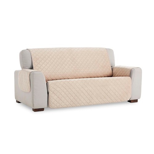 Cubresofa acolchado de terciopelo, antideslizante, 3 plazas, color beige, BELMARTI.