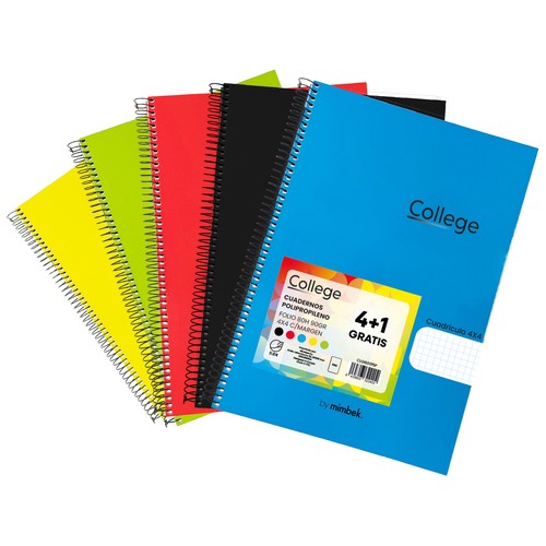 Pack 5 cuadernos COLLEGE tamaño folio 80 hojas 90gr 4x4.