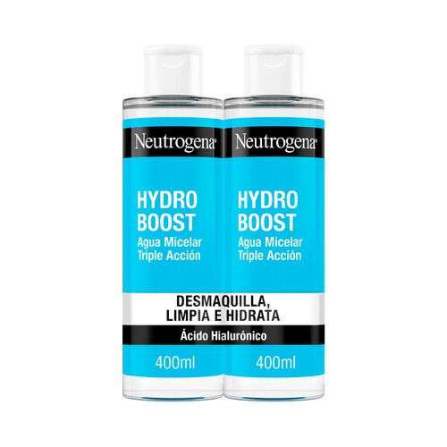 NEUTRÓGENA Hydro boost Agua micelar con ácido Hialurónico y triple acción 2 x 400 ml.