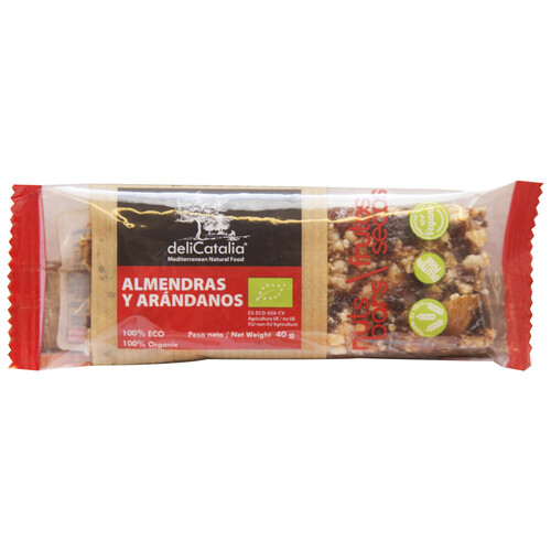 Cereales en barrita con almendras y arándanos ecológicos DELICATALIA 40 g