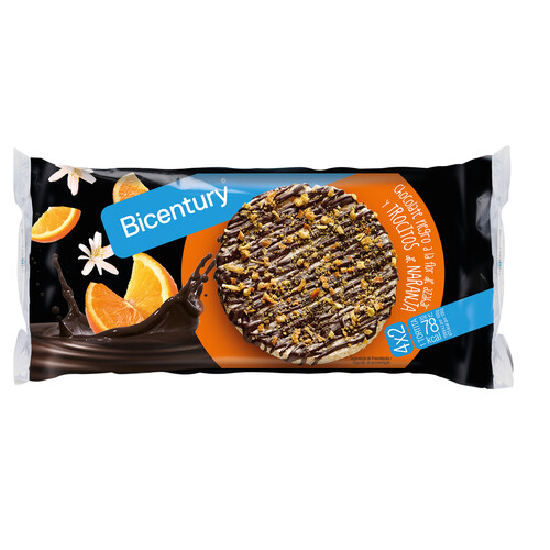 Tortitas de chocolate negro azahar y trocitos de naranja 4x2 BICENTURY 139 g.