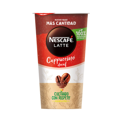 Bebida de cappuccino descafeinado con leche y cacao NESCAFÉ Latte 190 ml.