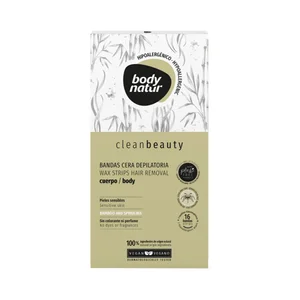 BODY NATUR Bandas de cera depilatoria para piernas, especial pieles sensibles BODY NATUR 16 uds.