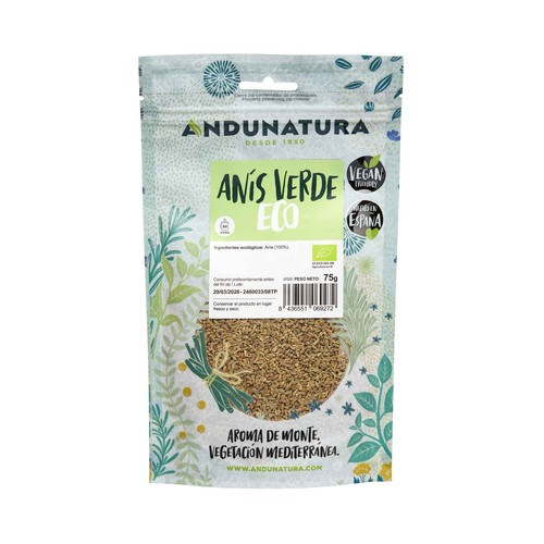 ANDUNATURA Hierbas para infusión de anís verde ecológico 75 g.