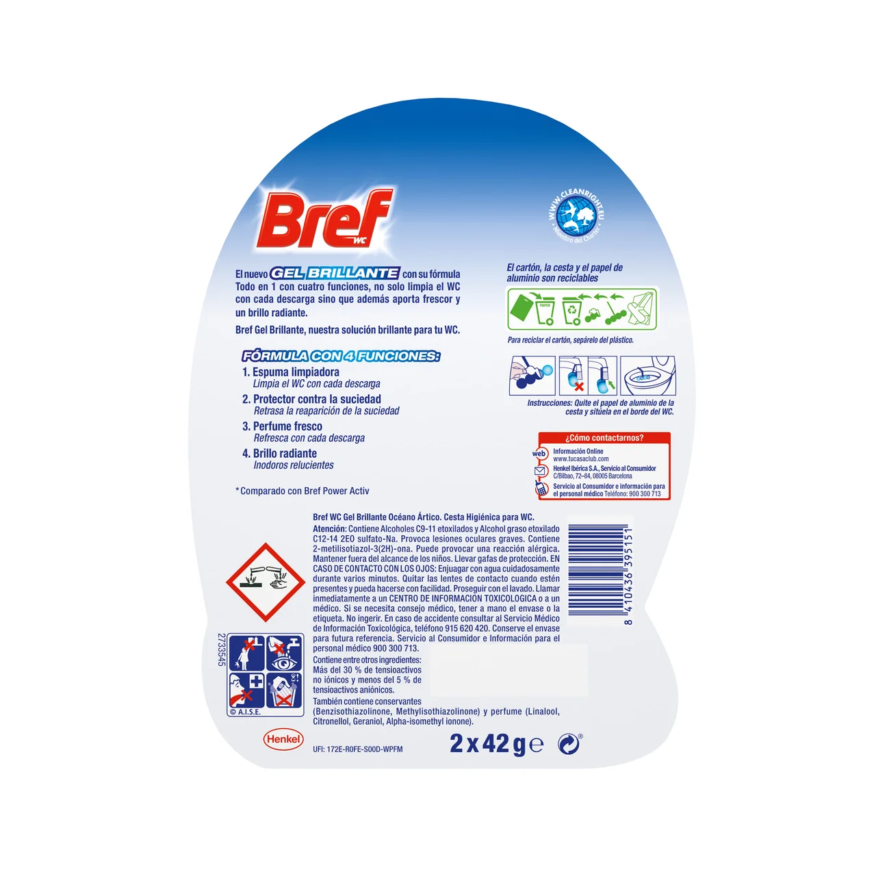 BREF Pastillas WC Océano Artico Todo en 1 BREF GEL BRILLANTE 2 uds. x 42 uds.