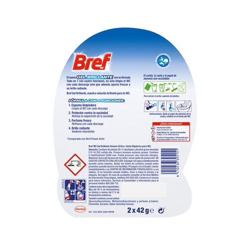 BREF Pastillas WC Océano Artico Todo en 1 BREF GEL BRILLANTE 2 uds. x 42 uds.
