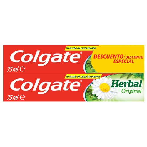 COLGATE Herbal Original Pasta de dientes con flúor e ingredientes naturales 2 x 75 ml.