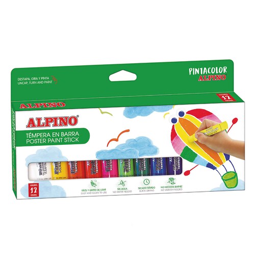 Pack de 12 témperas de colores en barra, ALPINO PintaColor.