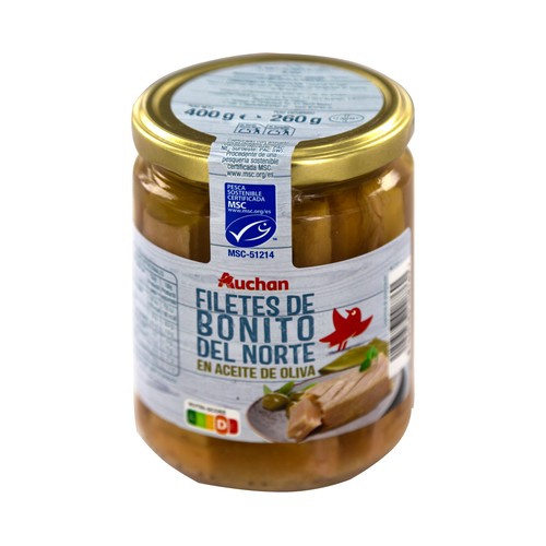 PRODUCTO ALCAMPO Filetes de bonito del Norte MSC (Pesca sostenible certificada) en aceite de oliva 260 g.