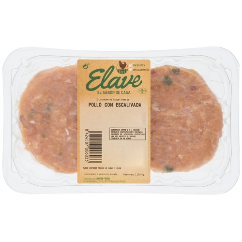 ELAVE Bandeja con burger meat de pollo con escalivada (mezcla de verduras asadas) 2 x 125 g.