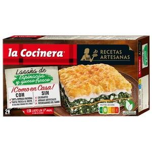 LA COCINERA Lasaña de pasta fresca al huevo, rellena de espinacas (100% nacionales) y queso Recetas artesanas 500 g.
