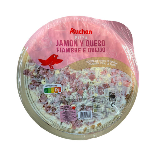 AUCHAN Pizza de jamón y queso cocida en horno de piedra 405 g. Producto Alcampo
