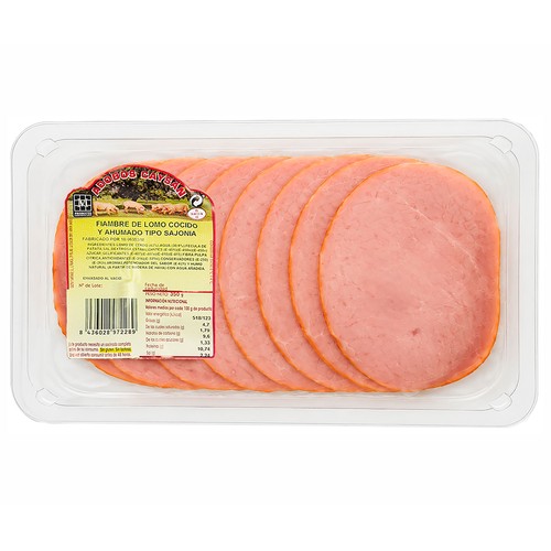 Fiambre de lomo de cerdo cocido y ahumado tipo Sajonia, cortado en lonchas CAYSAN 350 g.