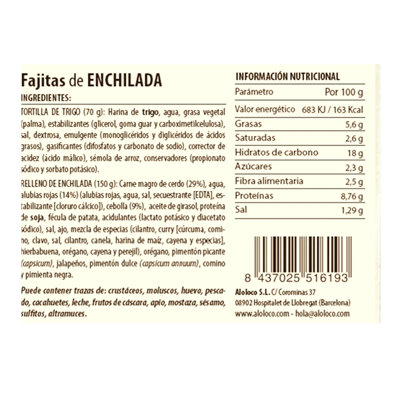 Fajita de enchilada de lomo 220 g.