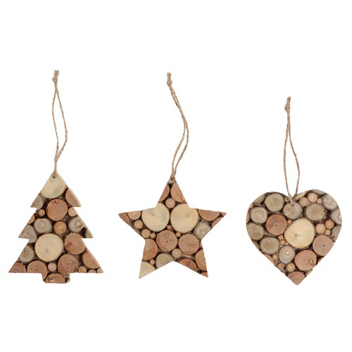 Colgantes Madera: Árbol, Estrella, Corazón modelos surtidos decoración de Navidad CF, ACTUEL