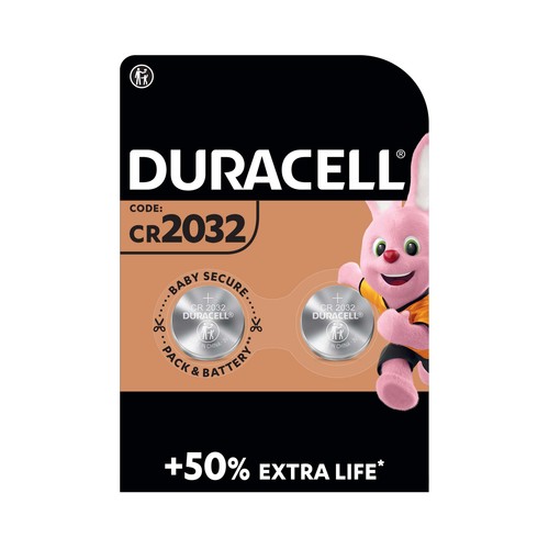 Pack de 2 pilas de botón de litio CR2032, 3V, DURACELL.