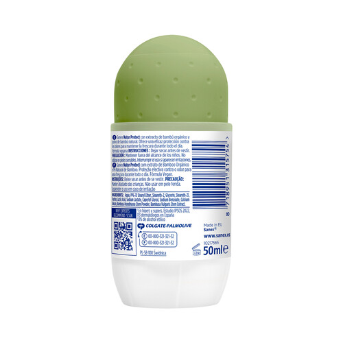 SANEX Desodorante roll on para mujer con extracto de bambú natural SANEX Natur protect 50 ml.