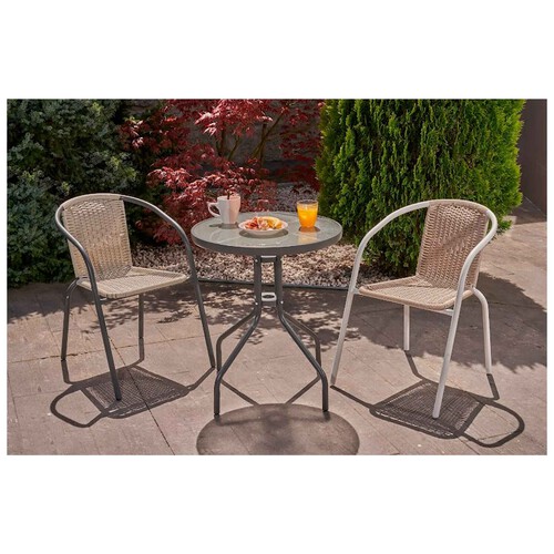 Mesa de jardín Bistró redonda con cristal 60x60cm. color gris