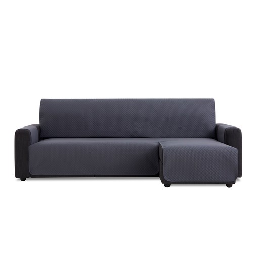 Cubresofá acolchado reversible para sofá chaise longue de 240 cm, color gris oscuro.