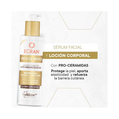 ECRAN Miracle bronze Loción corporal auto-bronceadora con resultados desde el primer día 200 ml.